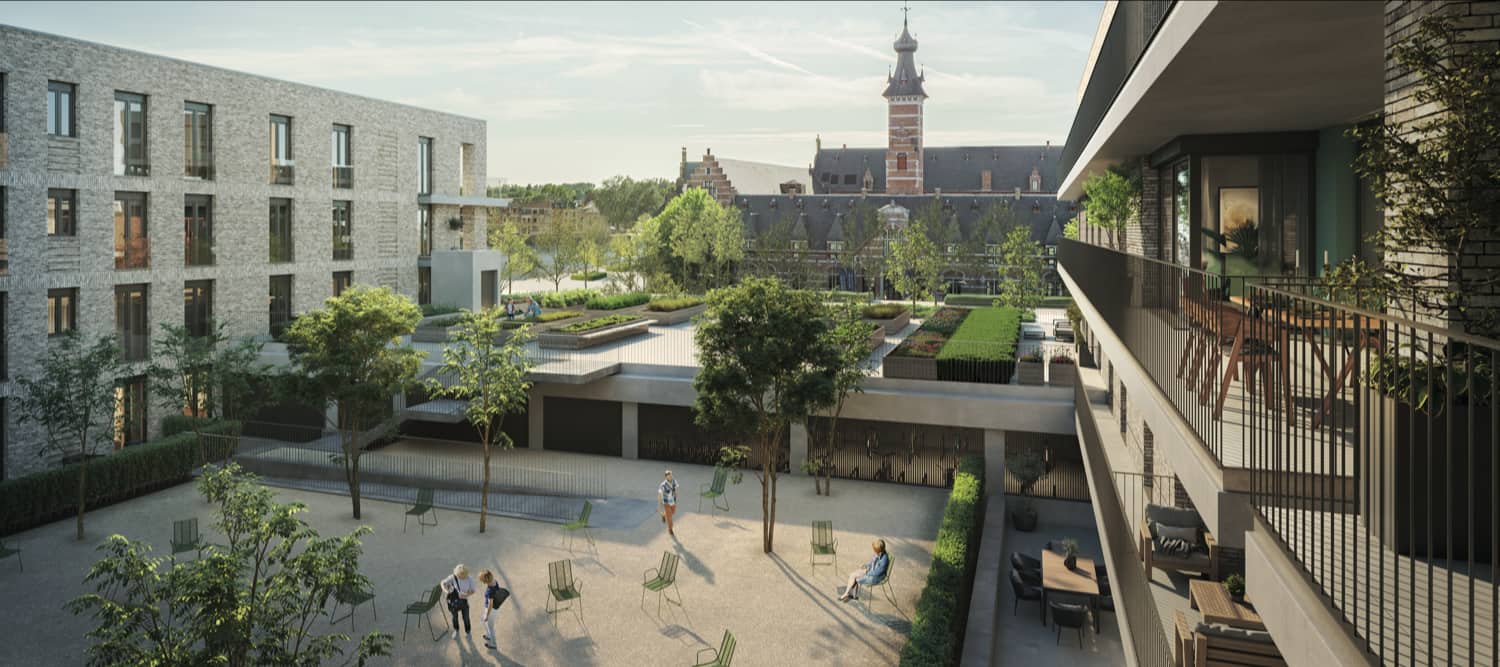 Terras zicht nieuwbouw appartement op het Rode-Kruisplein Mechelen