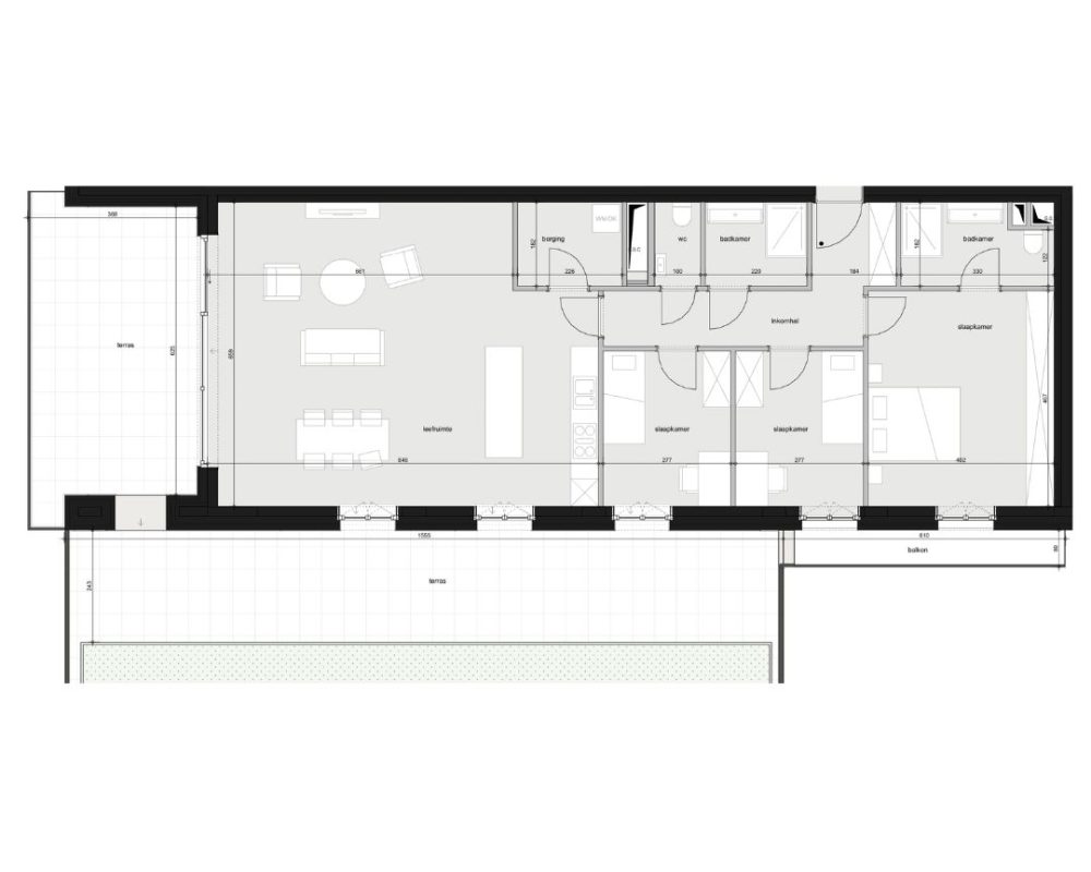Grondplan nieuwbouw appartement 138 m² met 3 slaapkamers in Mechelen